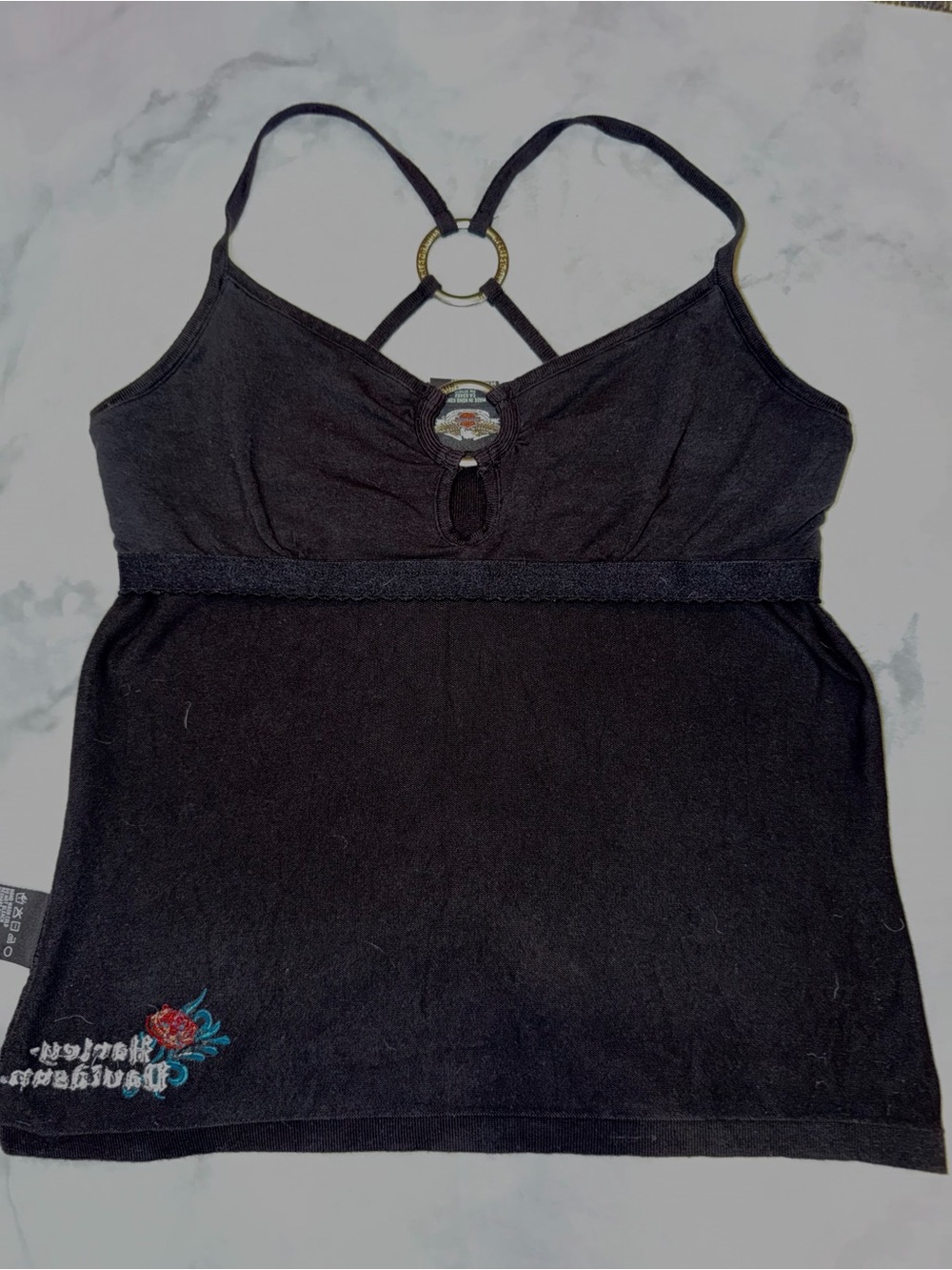 Vintage Harley-Davidson Black halter w/Ring Accents, Logo, & built-in bra. - Picture 7 of 12